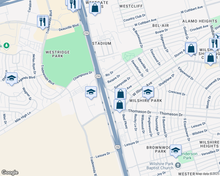 map of restaurants, bars, coffee shops, grocery stores, and more near 5210 Storey Ave in Midland