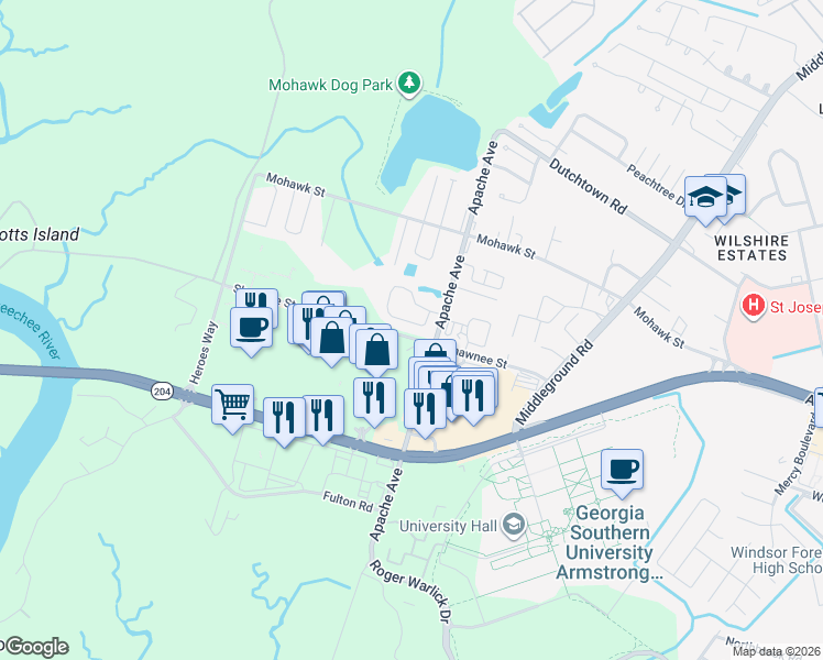 map of restaurants, bars, coffee shops, grocery stores, and more near in Savannah