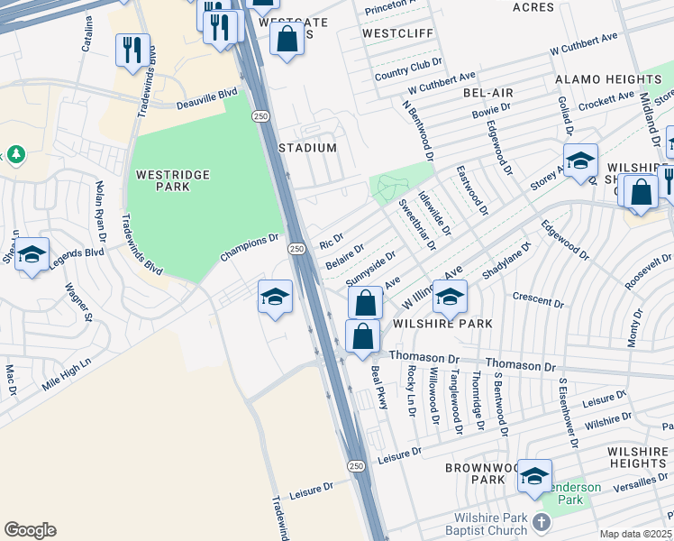 map of restaurants, bars, coffee shops, grocery stores, and more near 5210 Storey Avenue in Midland