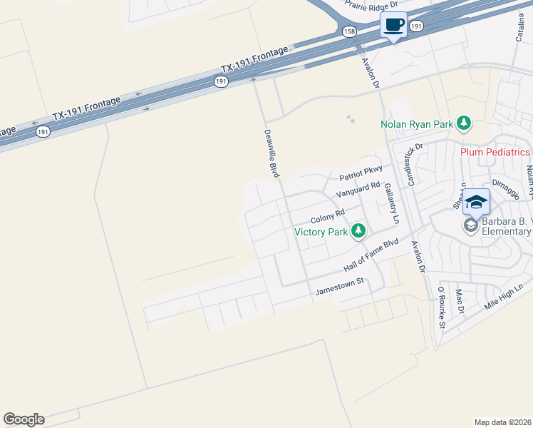 map of restaurants, bars, coffee shops, grocery stores, and more near 6811 Vanguard Road in Midland
