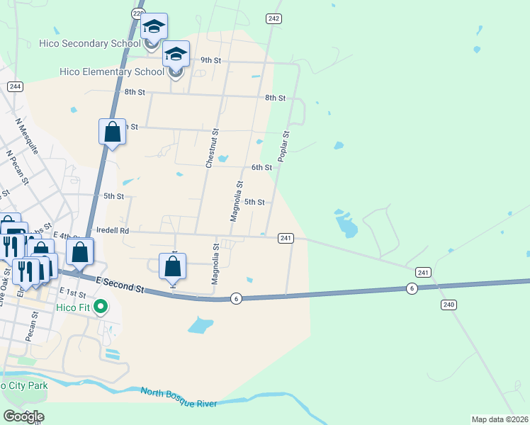 map of restaurants, bars, coffee shops, grocery stores, and more near 706 Poplar Street in Hico