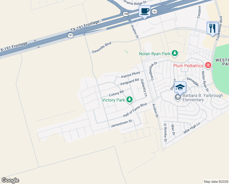 map of restaurants, bars, coffee shops, grocery stores, and more near Deauville Boulevard in Midland
