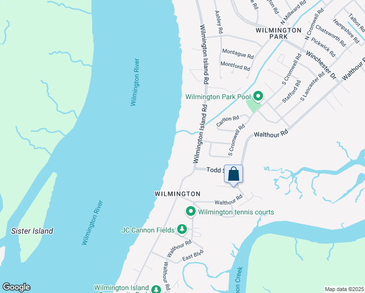 map of restaurants, bars, coffee shops, grocery stores, and more near 1316 Wilmington Island Road in Savannah