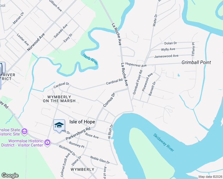 map of restaurants, bars, coffee shops, grocery stores, and more near 21 Cornus Drive in Savannah