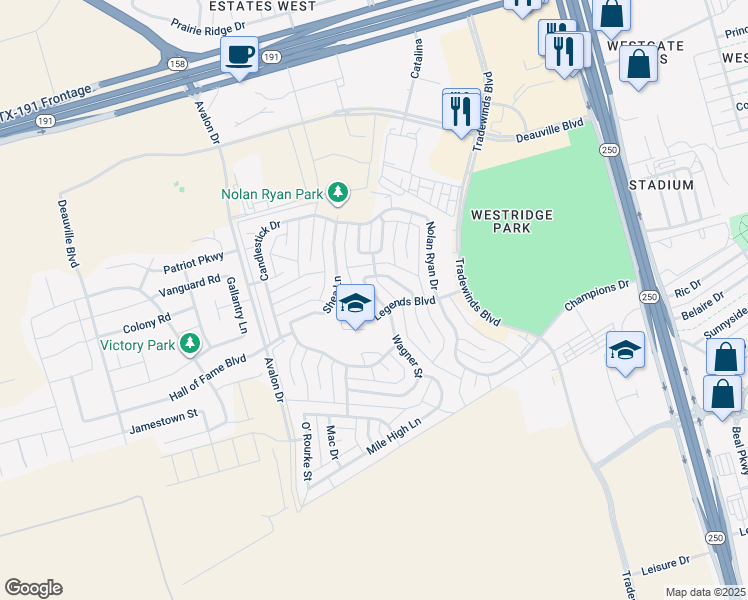 map of restaurants, bars, coffee shops, grocery stores, and more near 705 Wagner Street in Midland