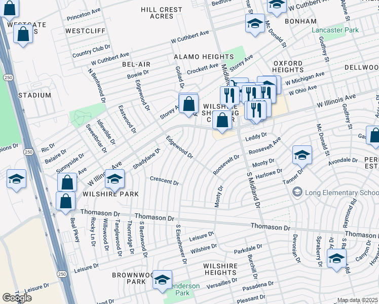 map of restaurants, bars, coffee shops, grocery stores, and more near 200 N Dewberry Dr in Midland