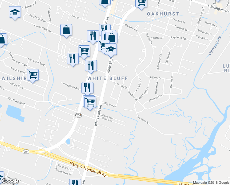 map of restaurants, bars, coffee shops, grocery stores, and more near 10 Summit Drive in Savannah