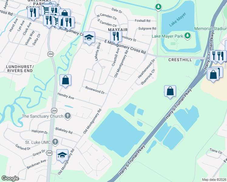 map of restaurants, bars, coffee shops, grocery stores, and more near 114 Five Oaks Court in Savannah