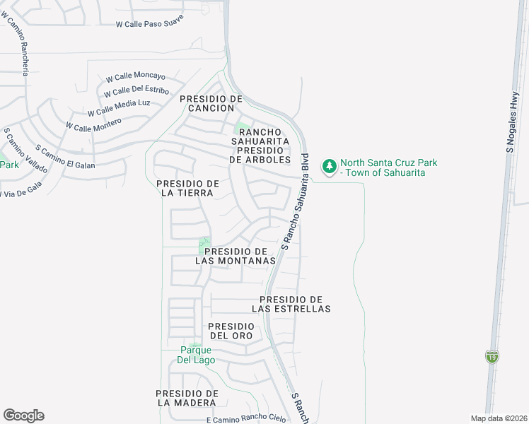 map of restaurants, bars, coffee shops, grocery stores, and more near 1 East Camino Rancho Tierra in Sahuarita