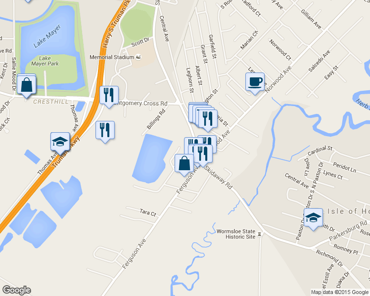 map of restaurants, bars, coffee shops, grocery stores, and more near 8407 Elmhurst Avenue in Savannah