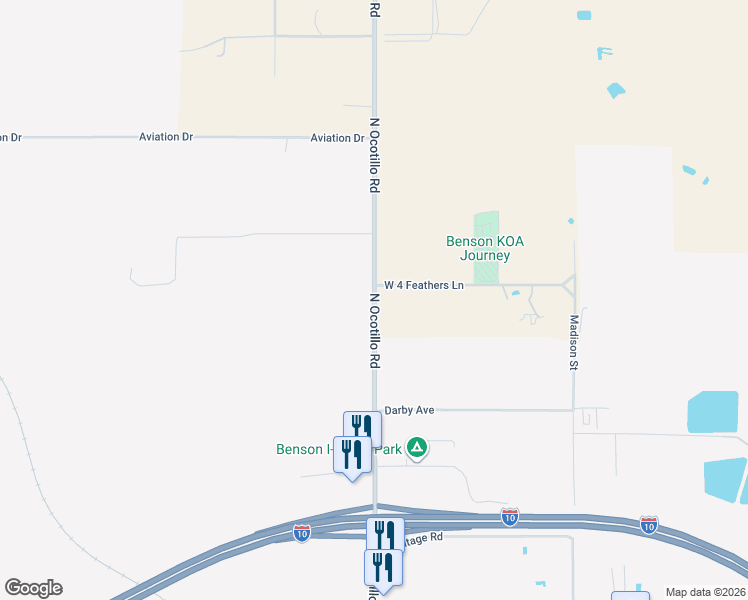map of restaurants, bars, coffee shops, grocery stores, and more near North Ocotillo Road in Benson