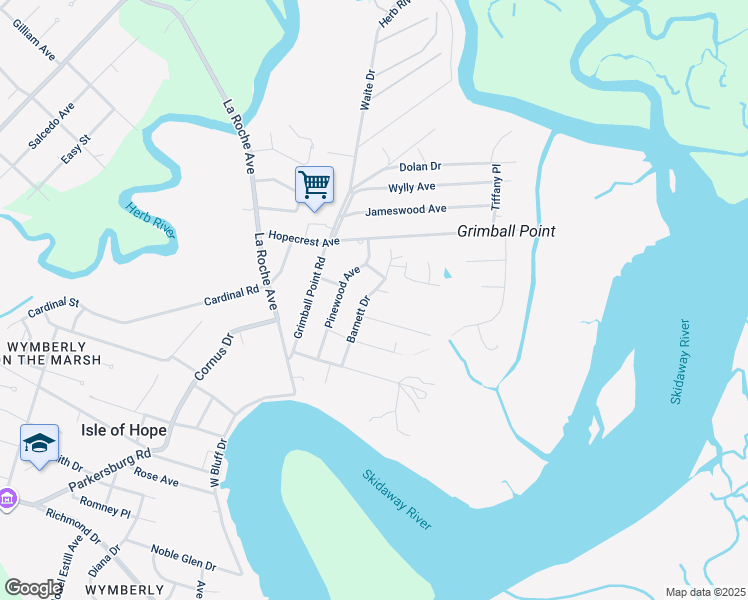 map of restaurants, bars, coffee shops, grocery stores, and more near 26 Leary Drive in Savannah