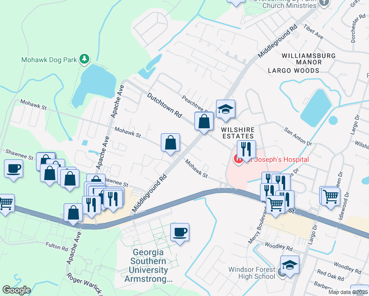 map of restaurants, bars, coffee shops, grocery stores, and more near in Savannah