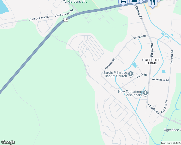 map of restaurants, bars, coffee shops, grocery stores, and more near 2 Weslyn Park Drive in Savannah