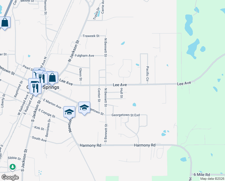 map of restaurants, bars, coffee shops, grocery stores, and more near 912 Lee Avenue in Crystal Springs