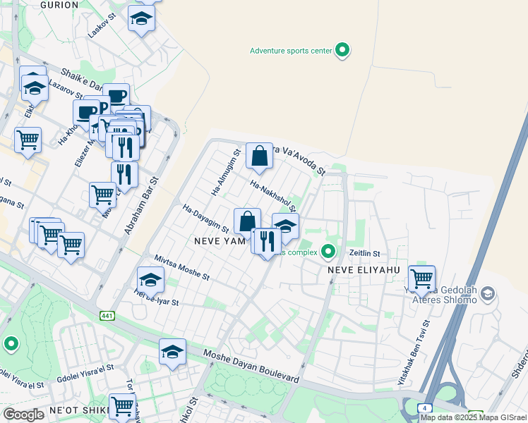 map of restaurants, bars, coffee shops, grocery stores, and more near 20 Ha-Dolfin Street in Rishon LeTsiyon