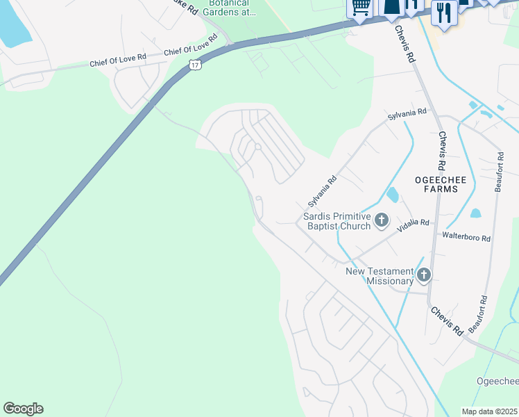 map of restaurants, bars, coffee shops, grocery stores, and more near 13 Weslyn Park Drive in Savannah