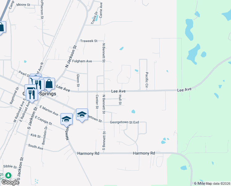map of restaurants, bars, coffee shops, grocery stores, and more near 912 Lee Avenue in Crystal Springs