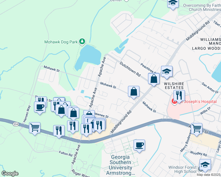 map of restaurants, bars, coffee shops, grocery stores, and more near 1045 Mohawk Street in Savannah