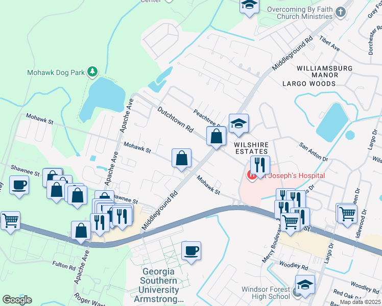 map of restaurants, bars, coffee shops, grocery stores, and more near 26 Pointer Place in Savannah