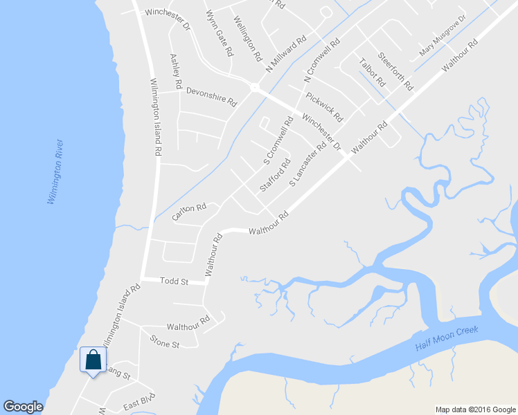 map of restaurants, bars, coffee shops, grocery stores, and more near 102 South Lancaster Road in Savannah