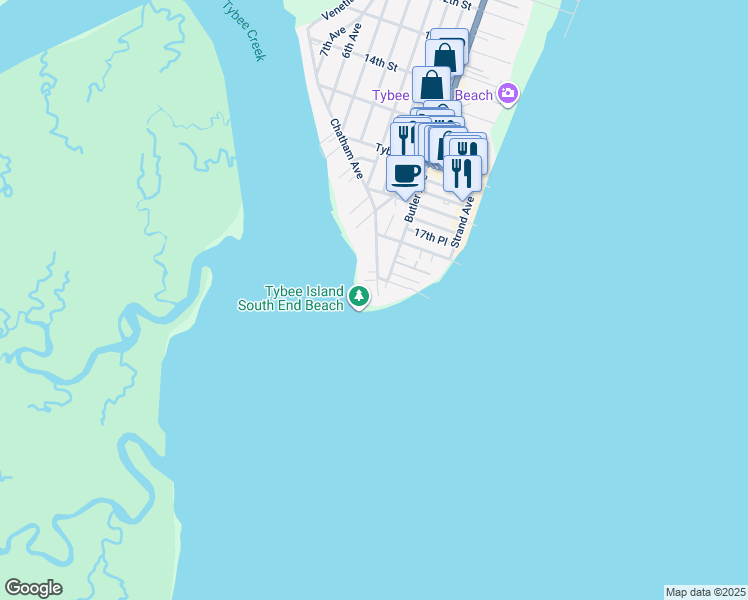 map of restaurants, bars, coffee shops, grocery stores, and more near 1923 Chatham Avenue in Tybee Island
