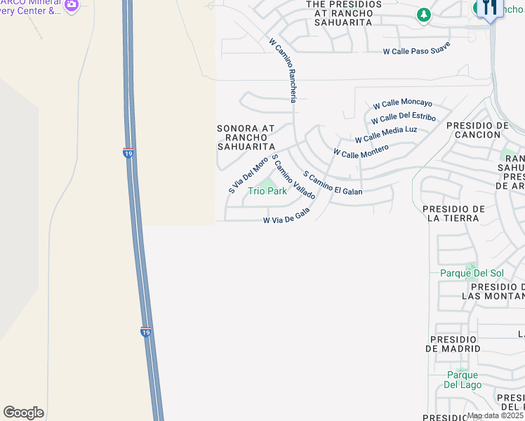map of restaurants, bars, coffee shops, grocery stores, and more near 831 West Calle Valenciana in Sahuarita