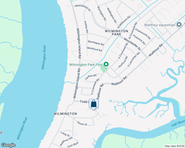 map of restaurants, bars, coffee shops, grocery stores, and more near 112 Carlton Road in Savannah