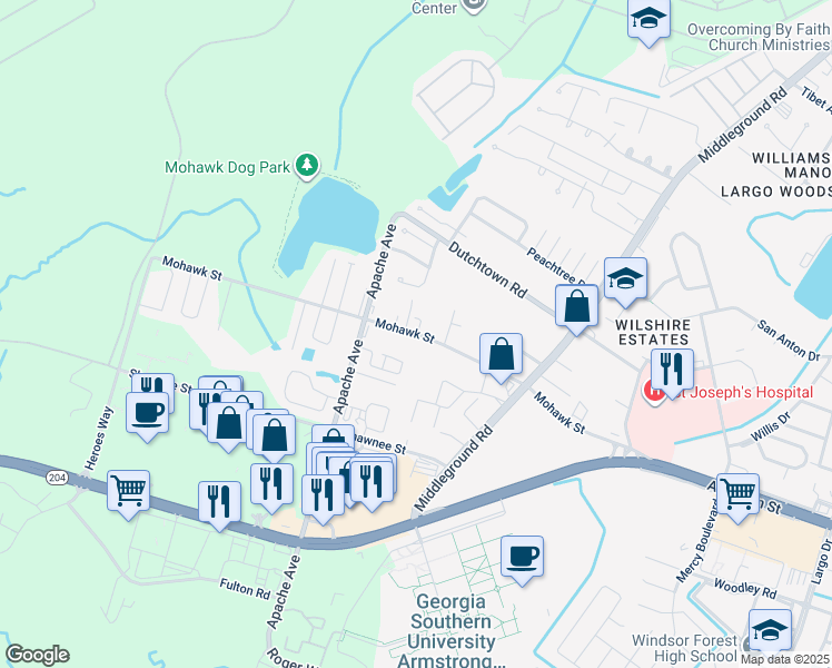 map of restaurants, bars, coffee shops, grocery stores, and more near 1045 Mohawk Street in Savannah
