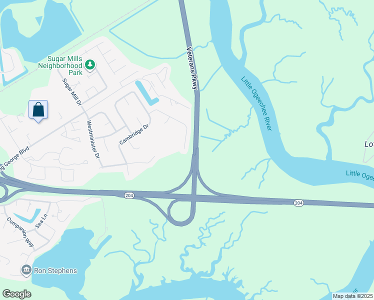 map of restaurants, bars, coffee shops, grocery stores, and more near 57 Leeward Drive in Savannah