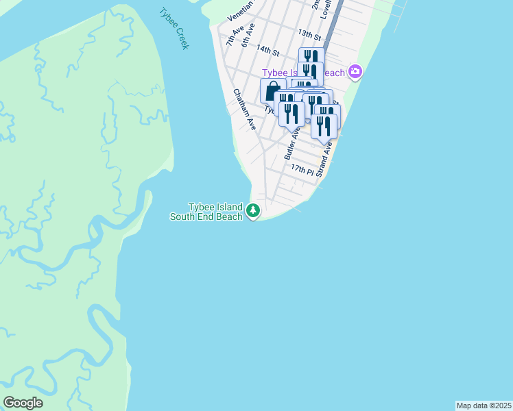 map of restaurants, bars, coffee shops, grocery stores, and more near 1923 Chatham Avenue in Tybee Island