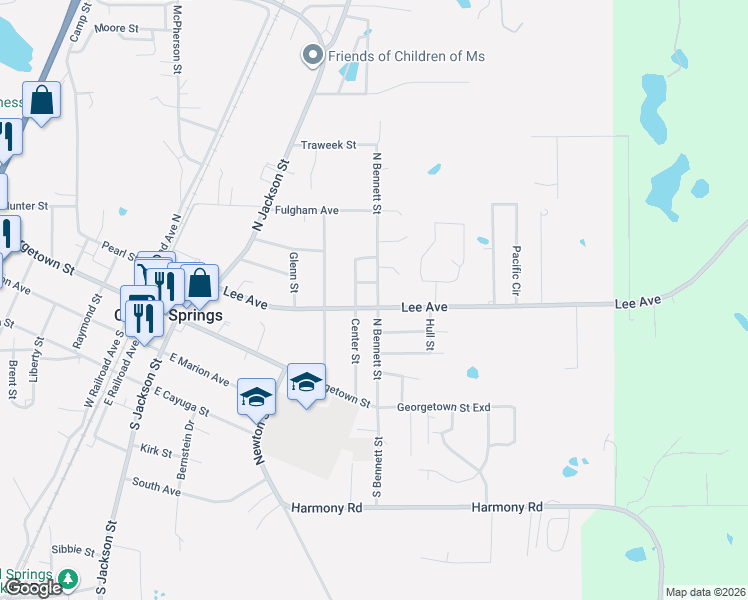 map of restaurants, bars, coffee shops, grocery stores, and more near 805 Lee Avenue in Crystal Springs