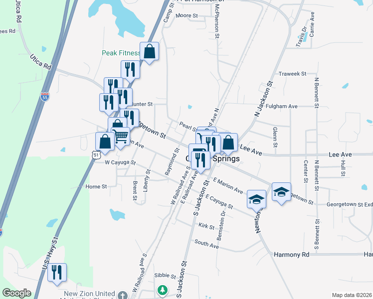 map of restaurants, bars, coffee shops, grocery stores, and more near 204 West Marion Avenue in Crystal Springs