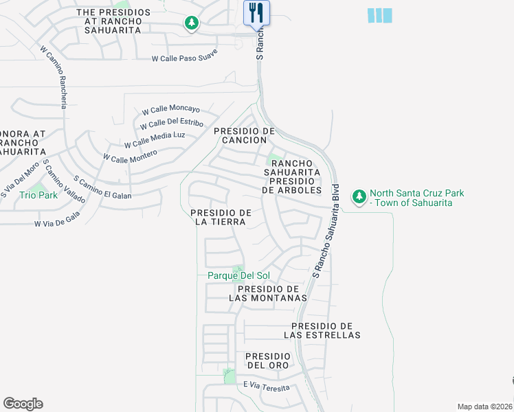 map of restaurants, bars, coffee shops, grocery stores, and more near 136 East Corte Rancho Colina in Sahuarita