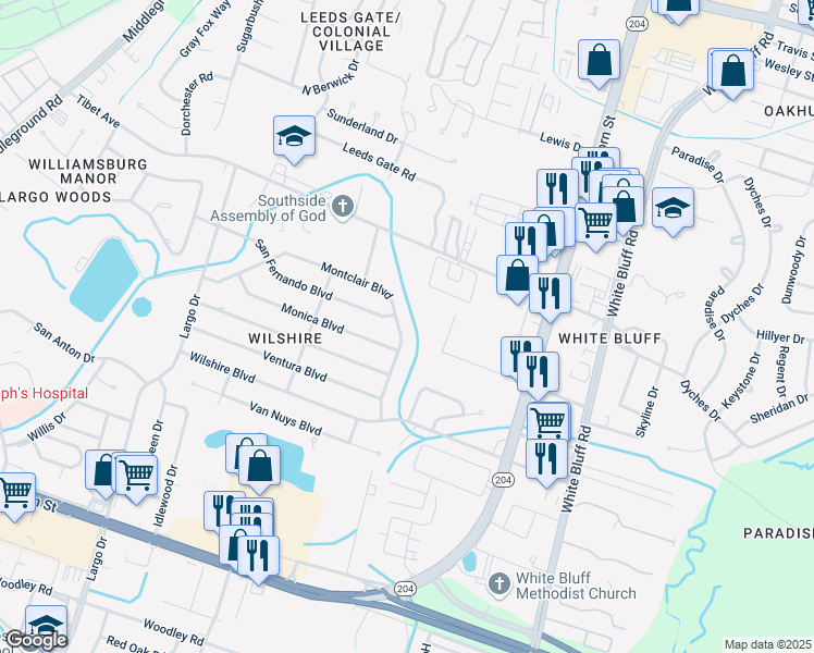 map of restaurants, bars, coffee shops, grocery stores, and more near 24 Montclair Boulevard in Savannah