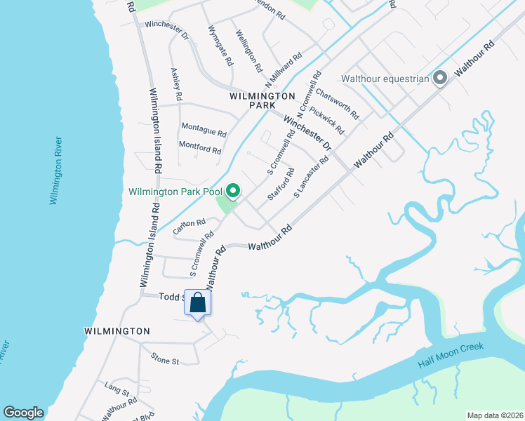 map of restaurants, bars, coffee shops, grocery stores, and more near 102 South Lancaster Road in Savannah