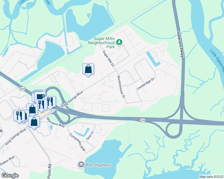 map of restaurants, bars, coffee shops, grocery stores, and more near 41 Sand Dollar Lane in Savannah