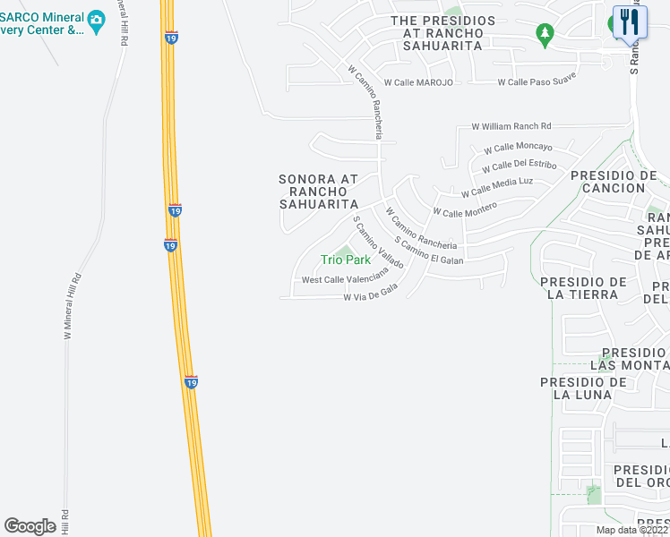 map of restaurants, bars, coffee shops, grocery stores, and more near 879 West Calle Muro Fuerte in Sahuarita