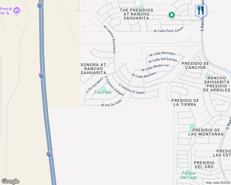 map of restaurants, bars, coffee shops, grocery stores, and more near 14361 South Camino Vallado in Sahuarita