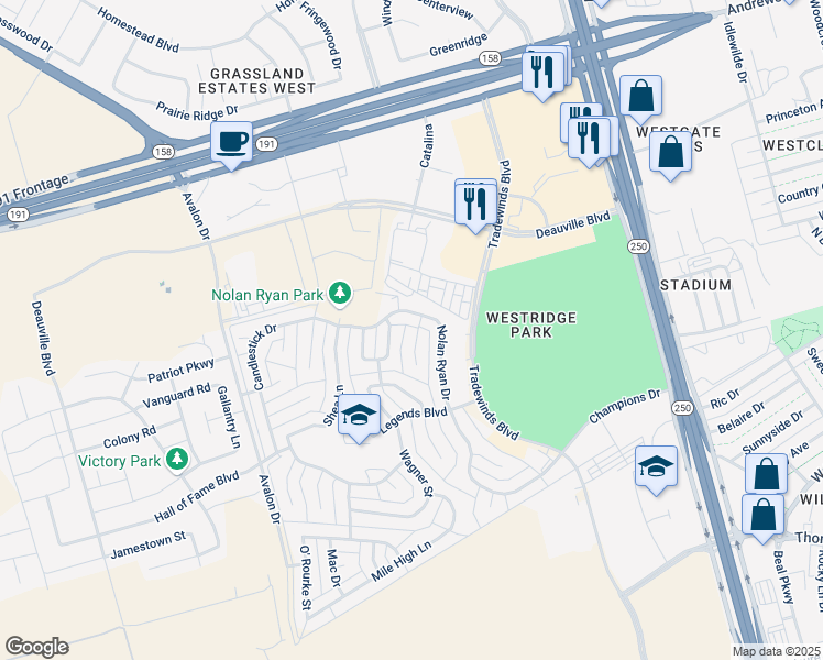 map of restaurants, bars, coffee shops, grocery stores, and more near 1019 Clemente in Midland