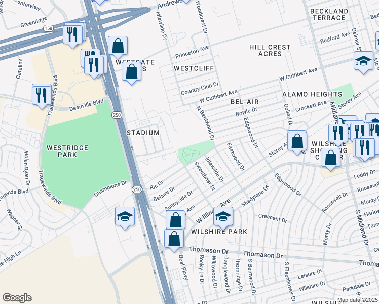 map of restaurants, bars, coffee shops, grocery stores, and more near 4800 Ric Drive in Midland