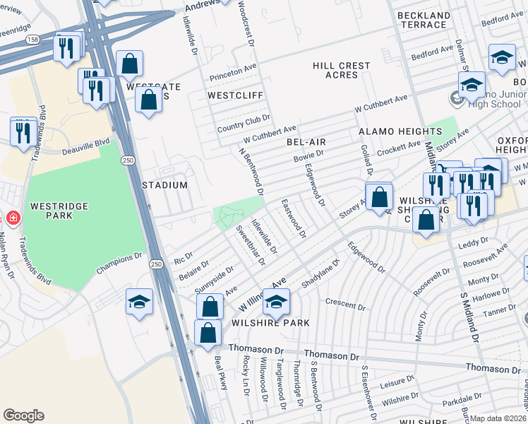 map of restaurants, bars, coffee shops, grocery stores, and more near 4801 Ric Drive in Midland