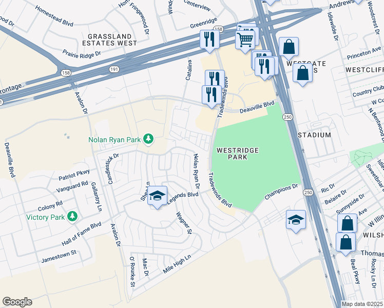 map of restaurants, bars, coffee shops, grocery stores, and more near 1019 Clemente in Midland