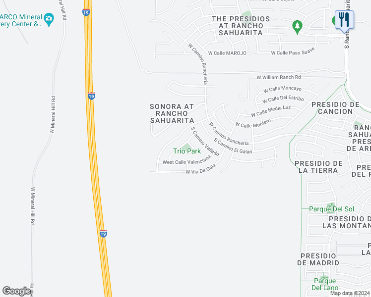 map of restaurants, bars, coffee shops, grocery stores, and more near 860 West Calle Muro Fuerte in Sahuarita