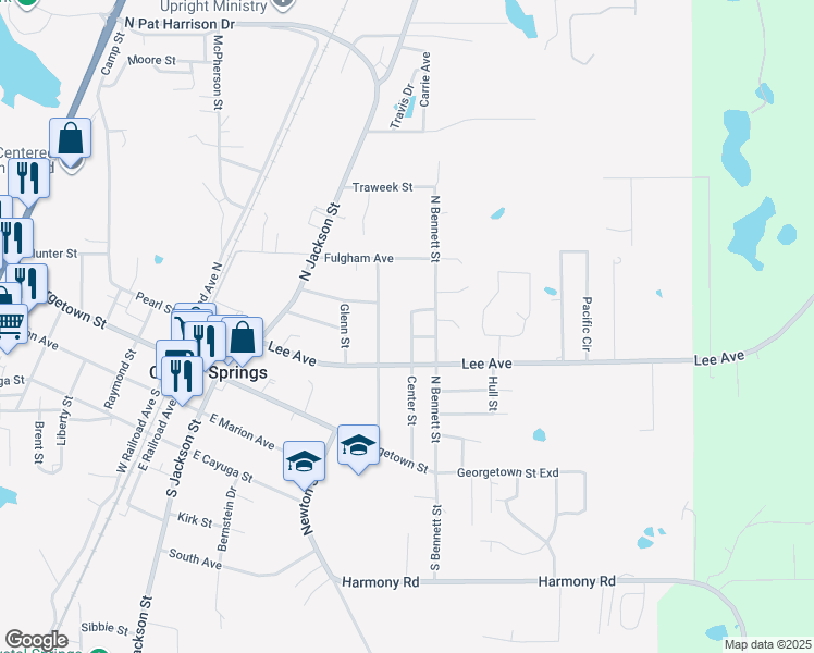 map of restaurants, bars, coffee shops, grocery stores, and more near 303 Center Street in Crystal Springs