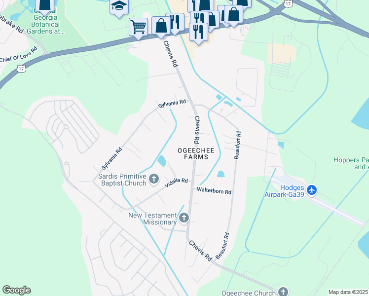 map of restaurants, bars, coffee shops, grocery stores, and more near 355 Chevis Road in Savannah