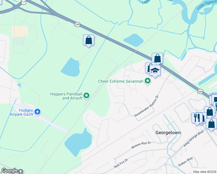 map of restaurants, bars, coffee shops, grocery stores, and more near 188 Calm Oaks Circle in Savannah