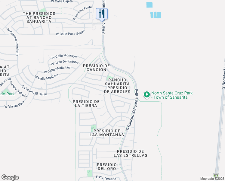 map of restaurants, bars, coffee shops, grocery stores, and more near 298 East Camino Limon Verde in Sahuarita