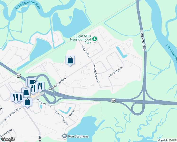 map of restaurants, bars, coffee shops, grocery stores, and more near 41 Sand Dollar Lane in Savannah