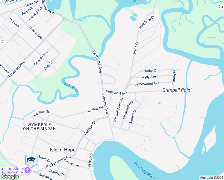 map of restaurants, bars, coffee shops, grocery stores, and more near 12 Hopecrest Avenue in Savannah